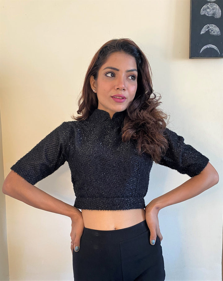 Black Hot Shimmer Crop Top
