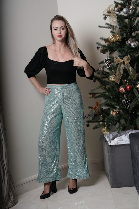 Shimmer Blue Relaxed Pants