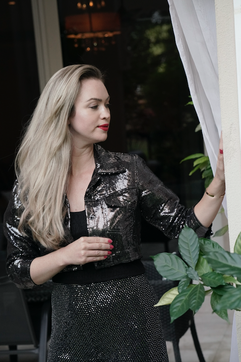 Grey Sequinned Cropped Jacket