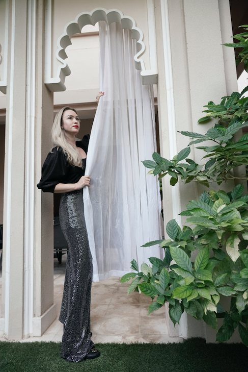 Grey Sequinned Flared Pants