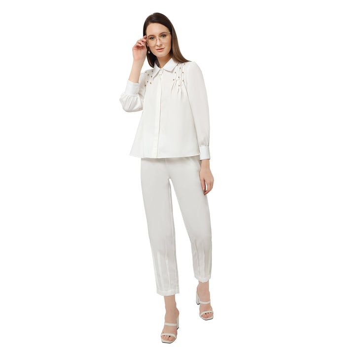 Pearl Drop Pleated White Co-ord Set.