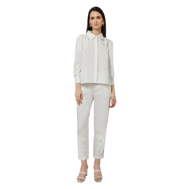 Pearl Drop Pleated White Co-ord Set.