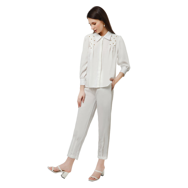 Pearl Drop Pleated White Co-ord Set.