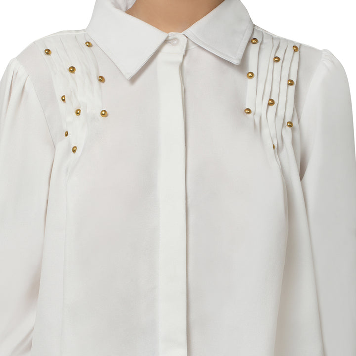 Pearl Drop Pleated White Co-ord Set.