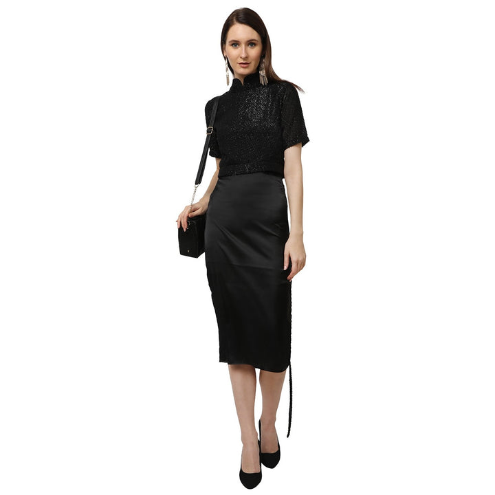 Black Hot Satin Skirt.