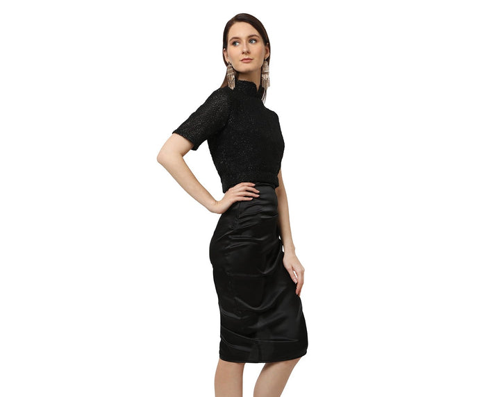Black Hot Satin Skirt.