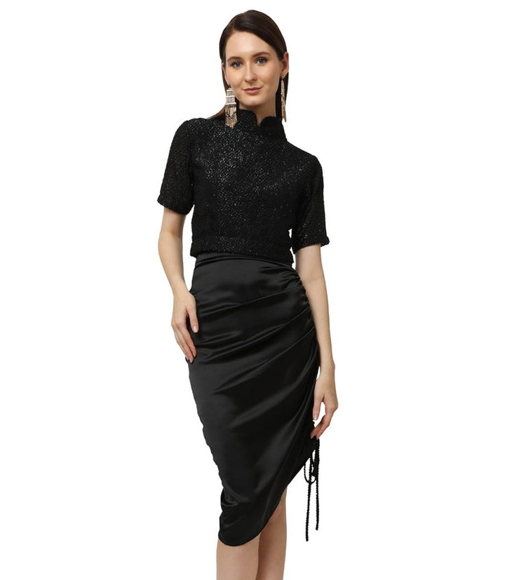 Black Hot Satin Skirt.