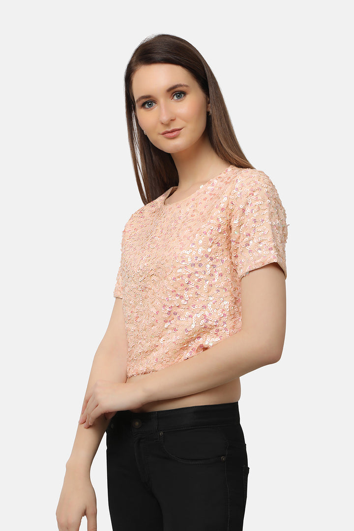 Peach Sequins Crop Top