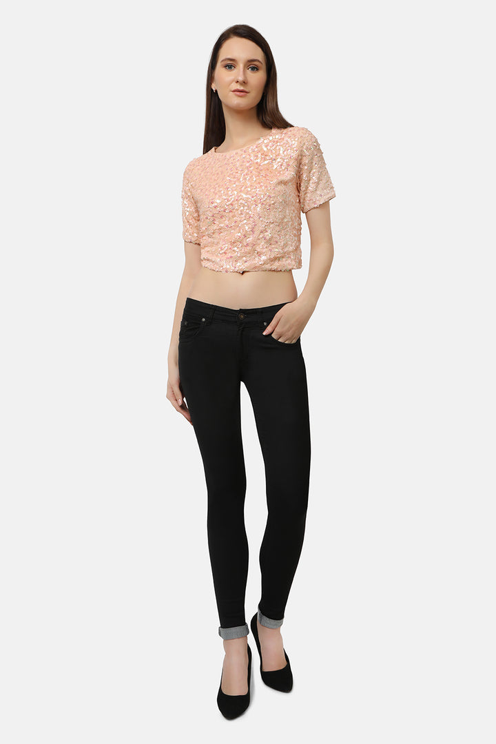 Peach Sequins Crop Top