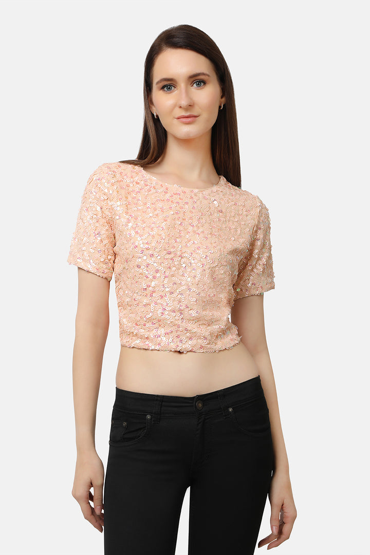 Peach Sequins Crop Top