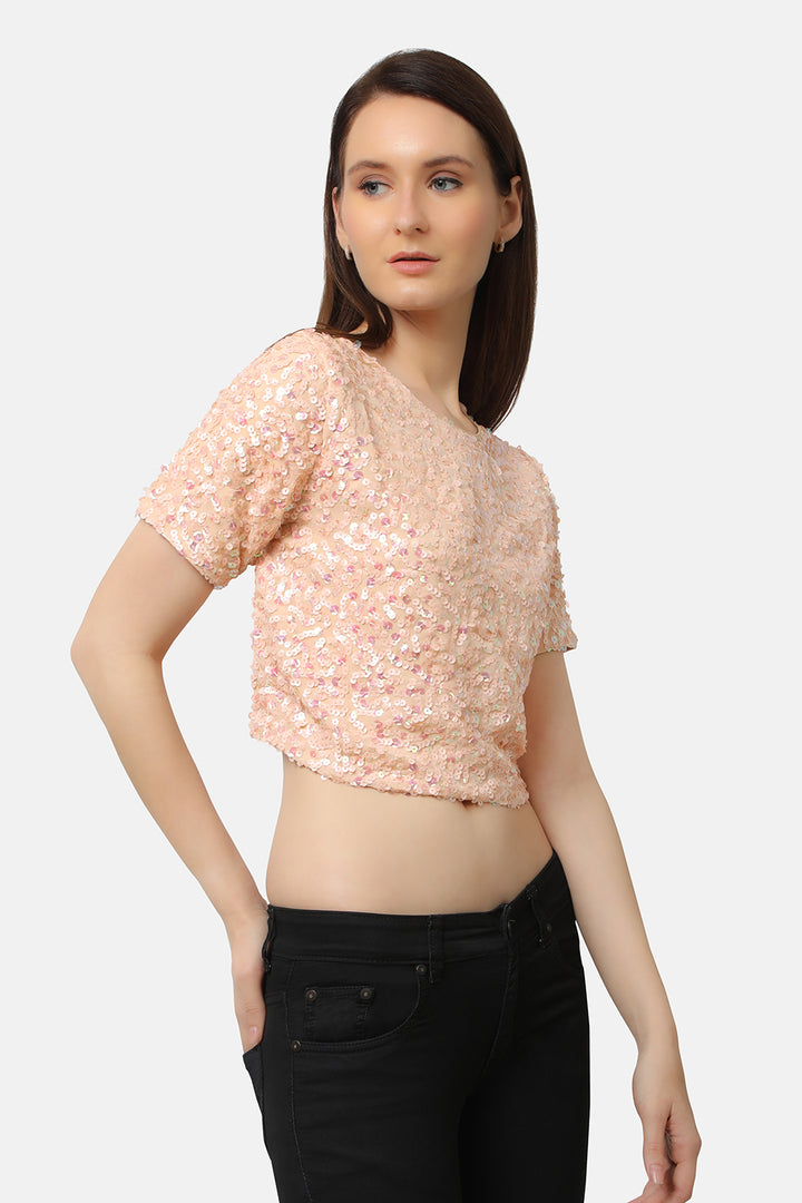 Peach Sequins Crop Top