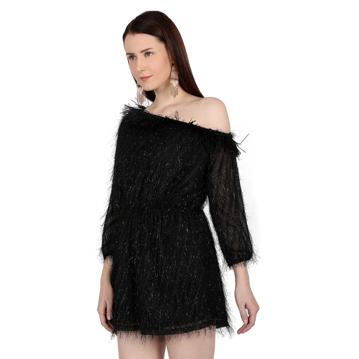 Black One shoulder feather Jumpsuit