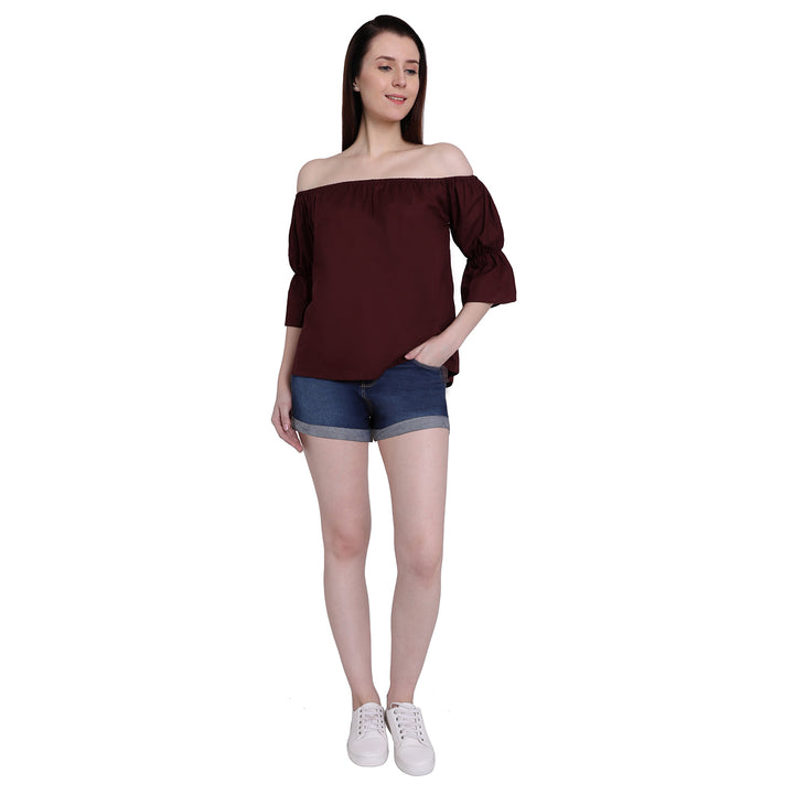 Maroon Off Shoulder Puffed Top