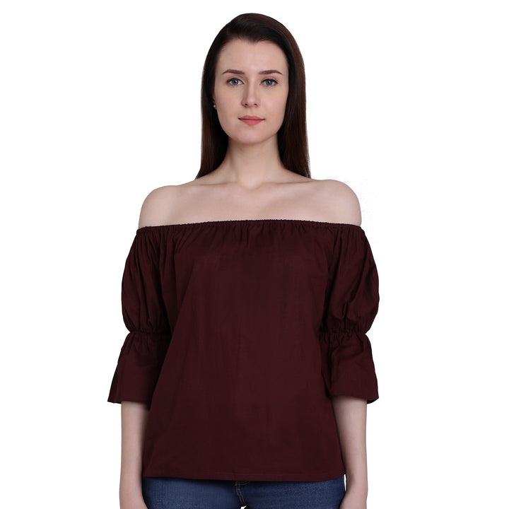 Maroon Off Shoulder Puffed Top