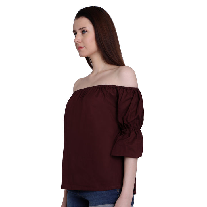 Maroon Off Shoulder Puffed Top