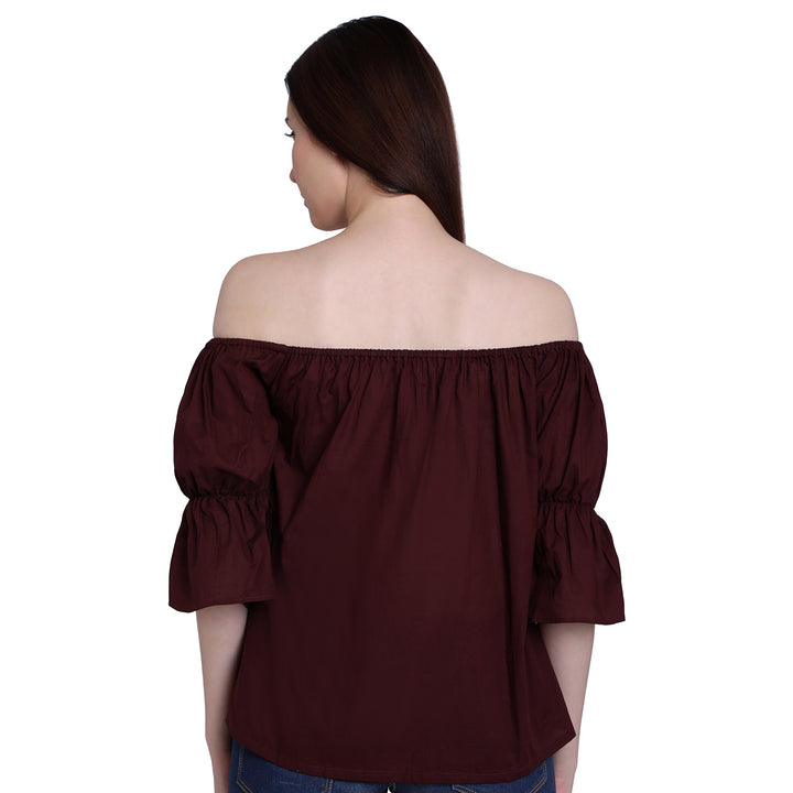 Maroon Off Shoulder Puffed Top