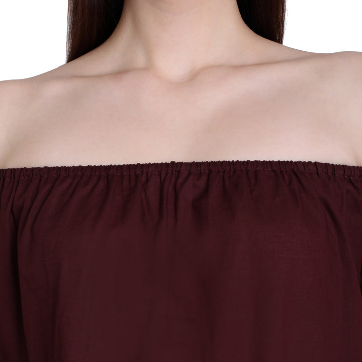 Maroon Off Shoulder Puffed Top