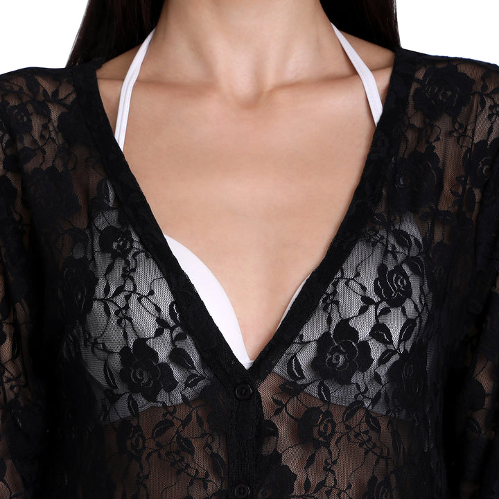 Black Net Button-Up Shrug