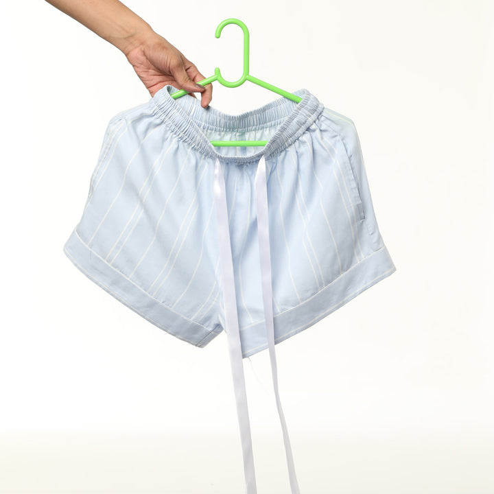 Blue Cotton Striped Shorts
