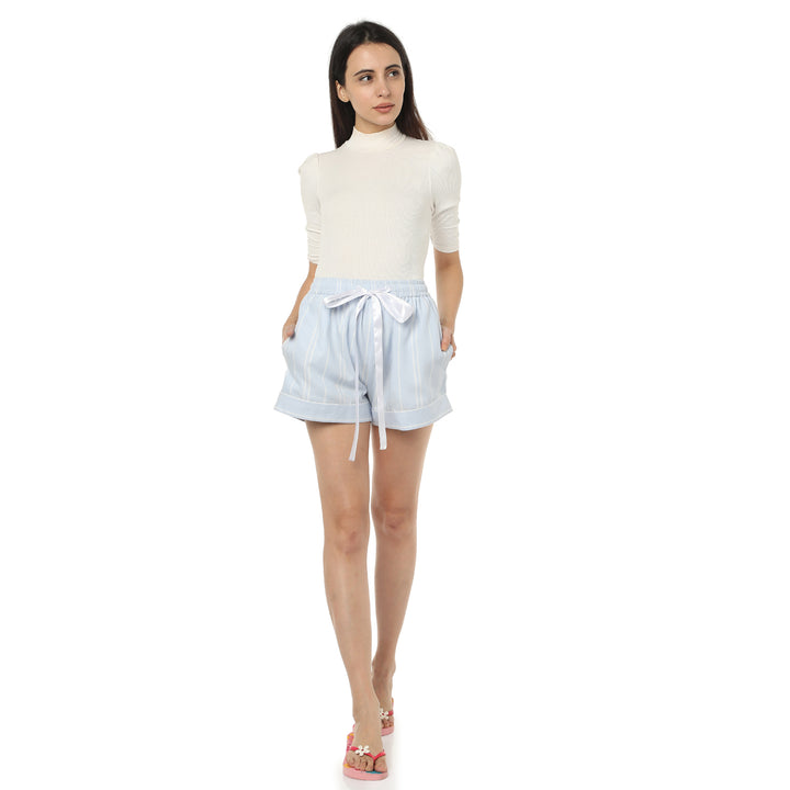 Blue Cotton Striped Shorts