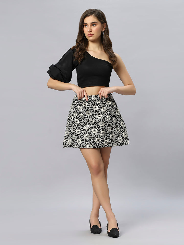 Abstract Floral Jacquard Skirt