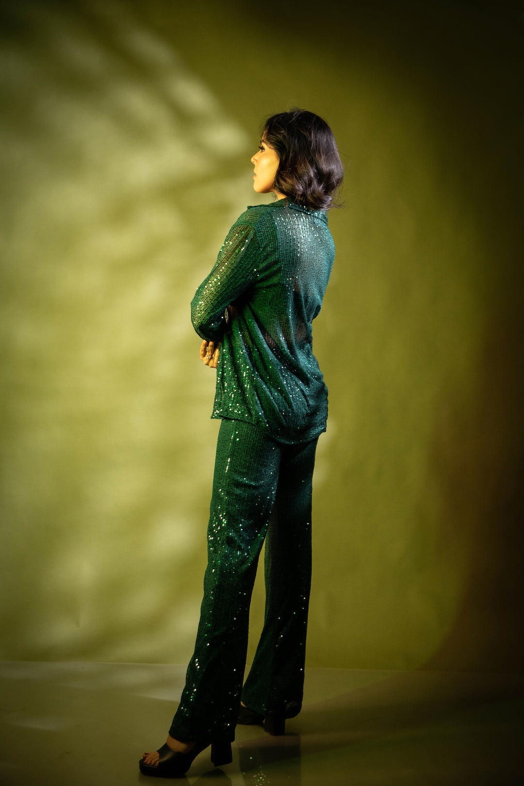 Emerald Sequin Sheer Shirt