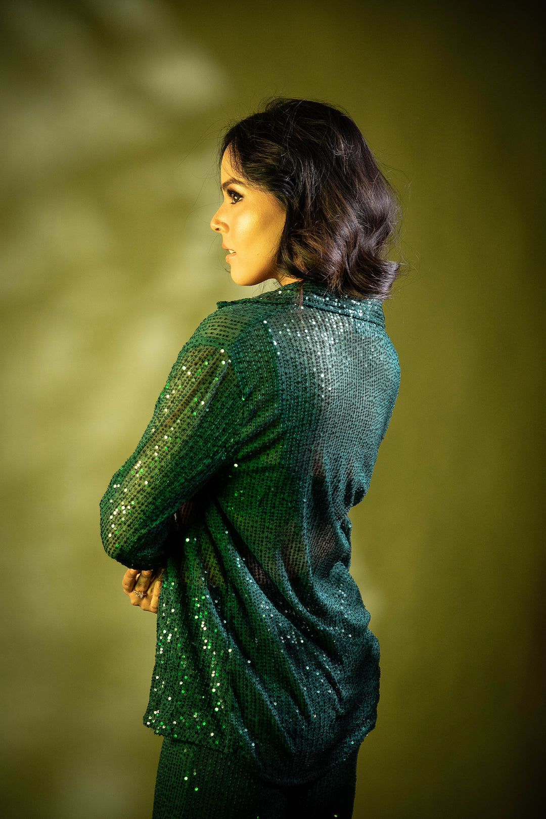 Emerald Sequin Sheer Shirt