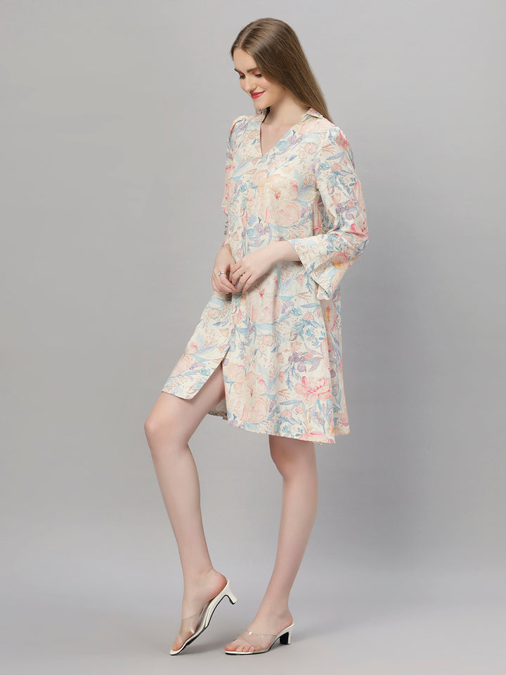 Pastel Floral Linen Dress