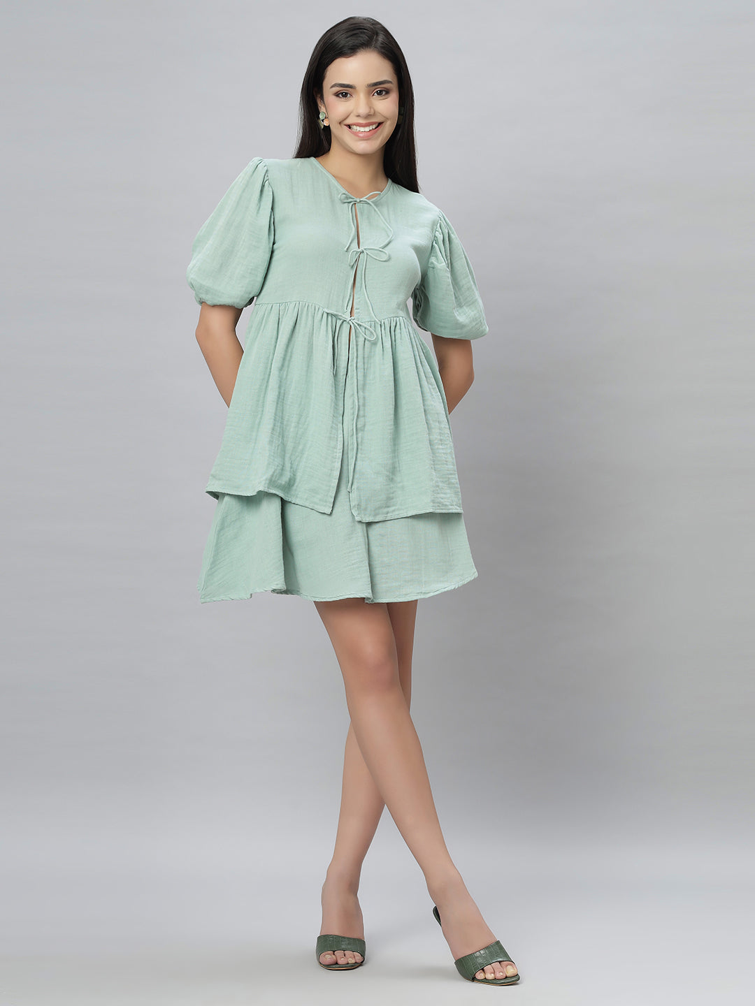 Mint Green Cotton Tie Up Coord Set