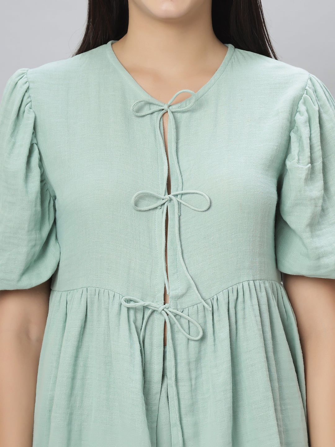 Mint Green Cotton Tie Up Coord Set