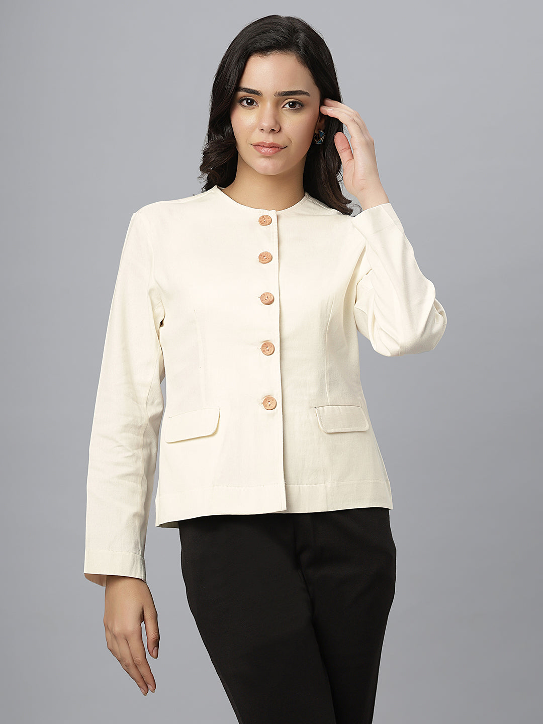 Ivory Cotton Mandarin Blazer