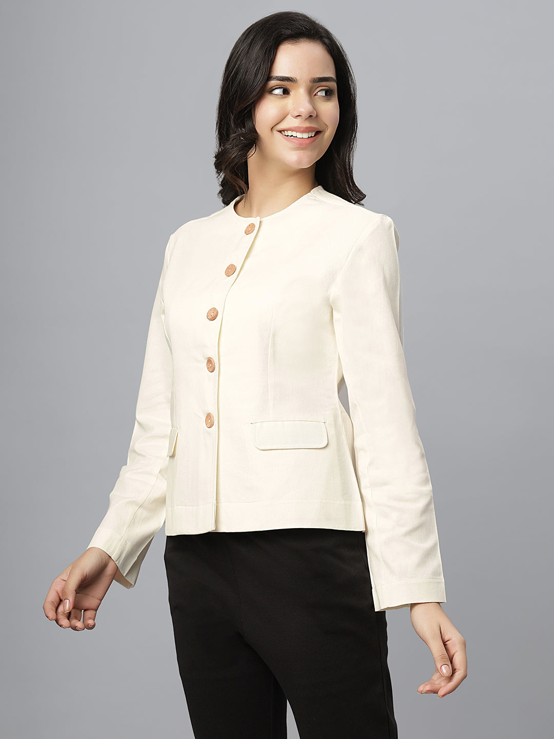 Ivory Cotton Mandarin Blazer