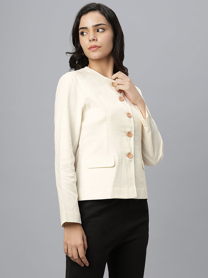 Ivory Cotton Mandarin Blazer