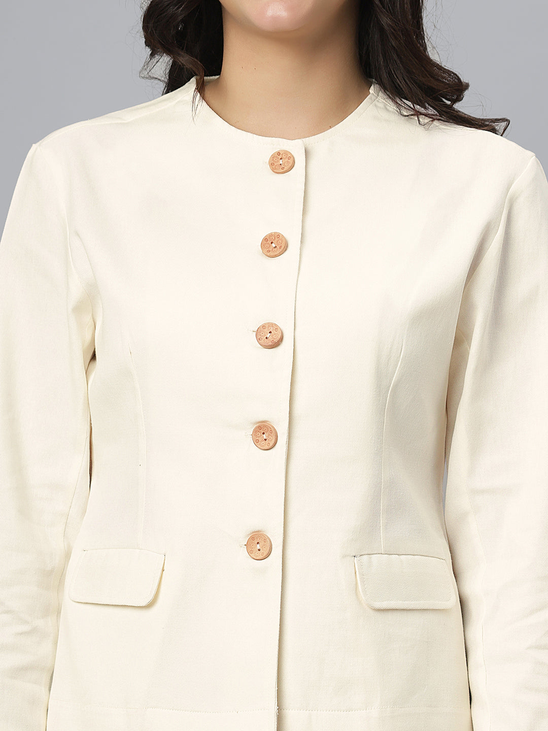 Ivory Cotton Mandarin Blazer