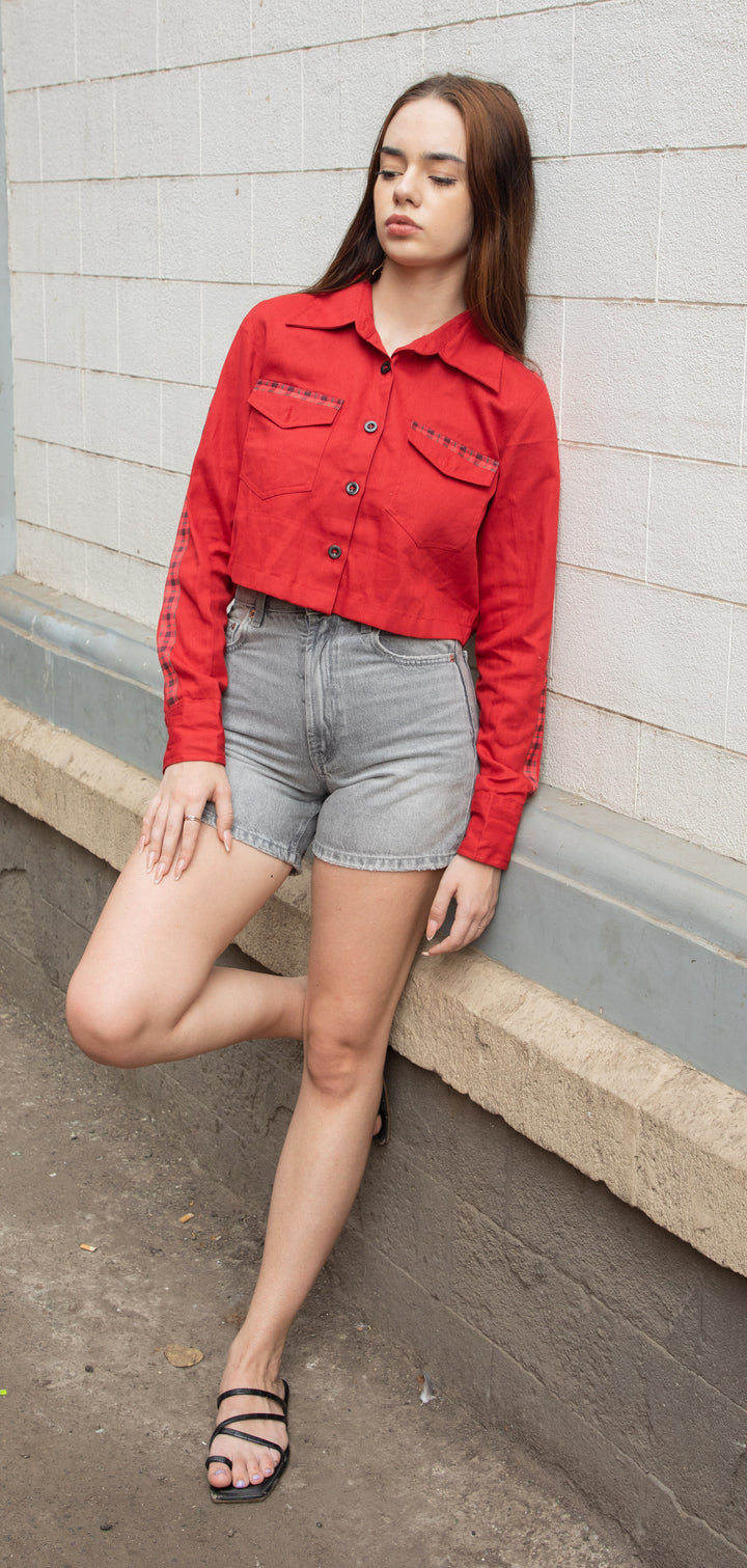 Cropped Red Contrast Shirt