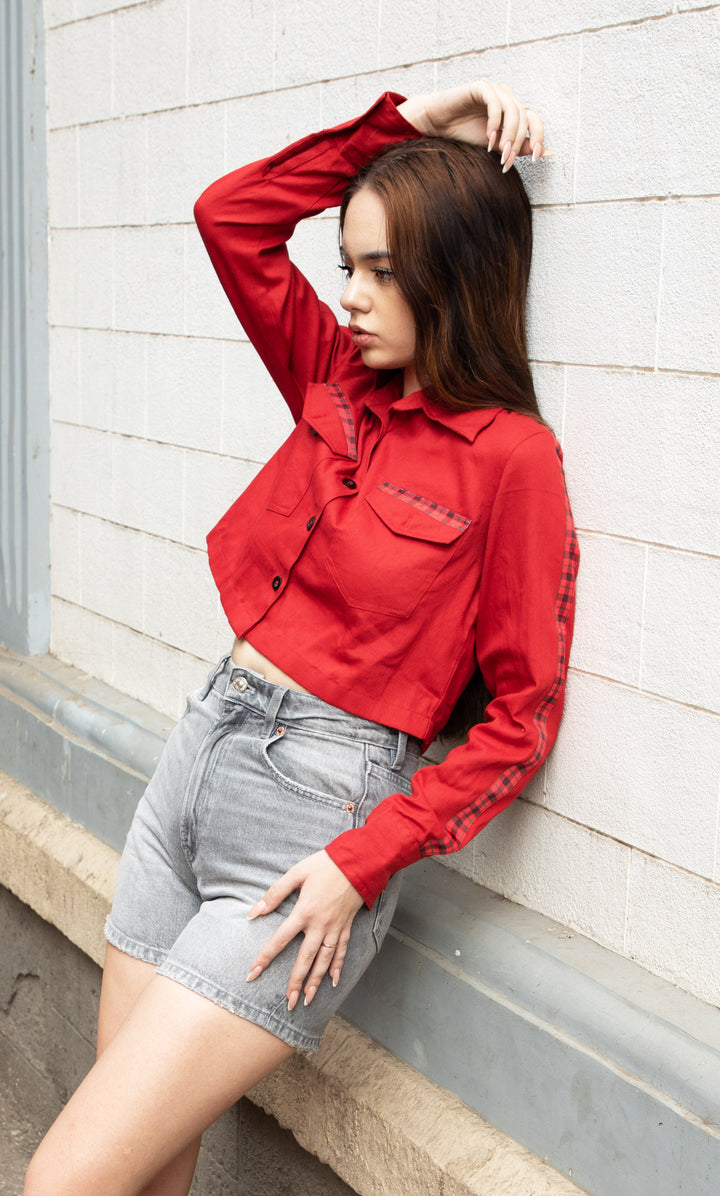 Cropped Red Contrast Shirt