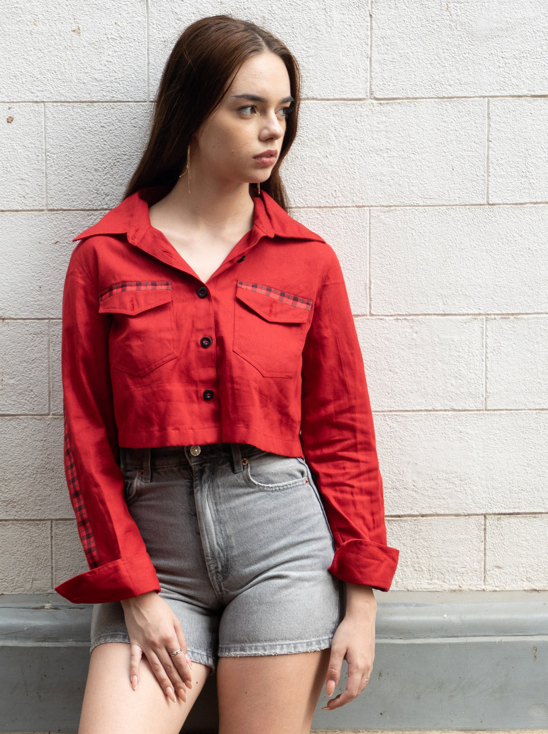 Cropped Red Contrast Shirt