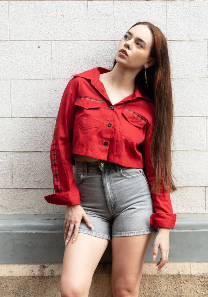 Cropped Red Contrast Shirt