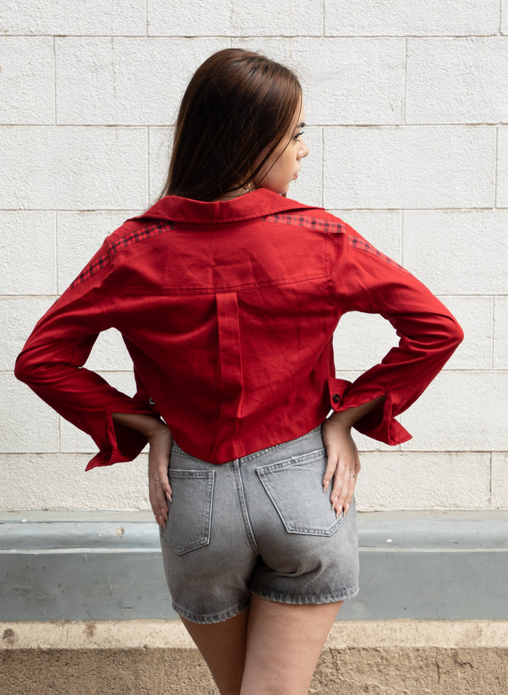 Cropped Red Contrast Shirt