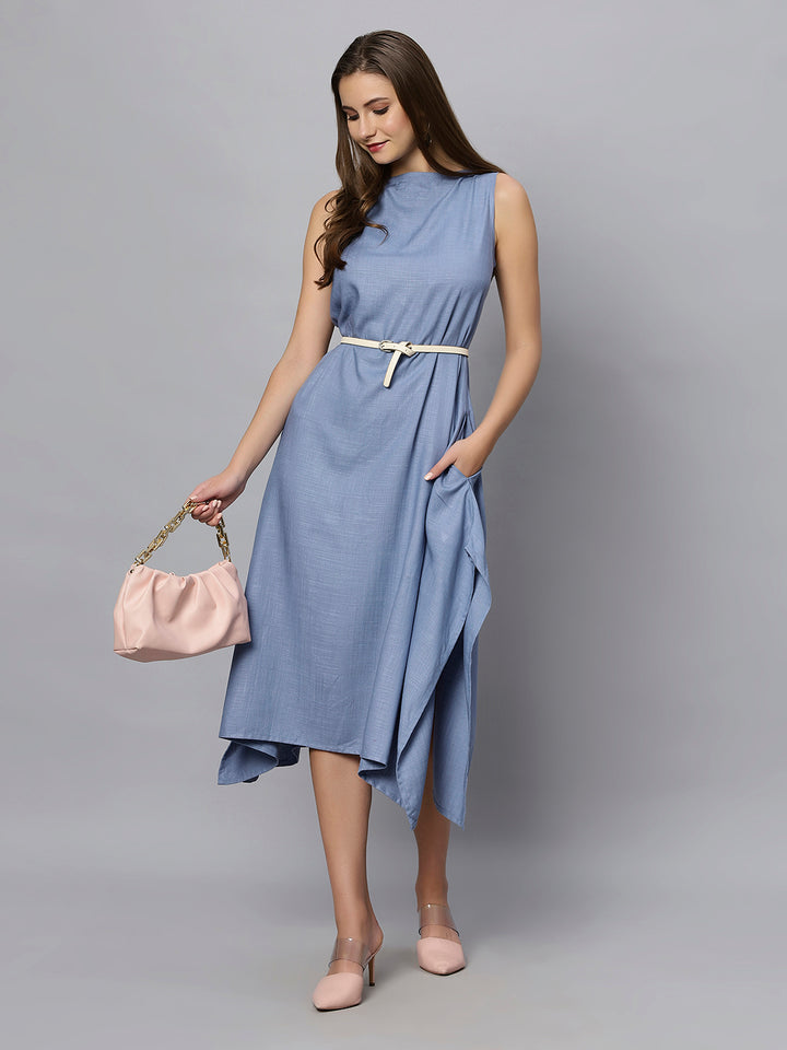 Blue Cotton High-Low Maxi Dress