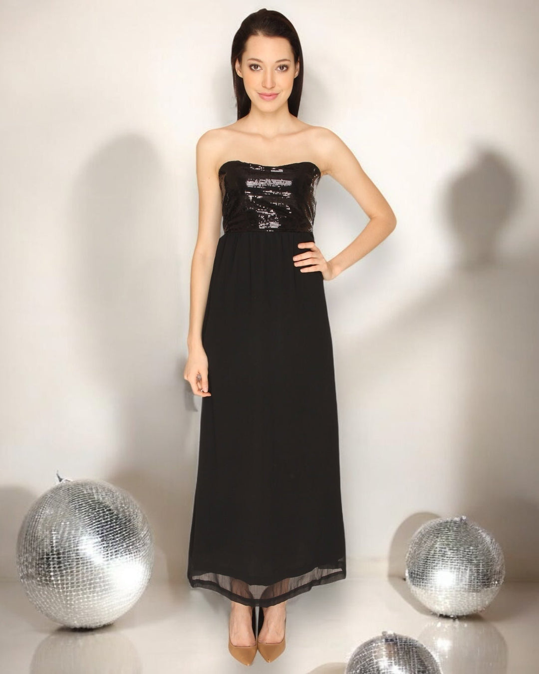 Black Sequins Chiffon Gown