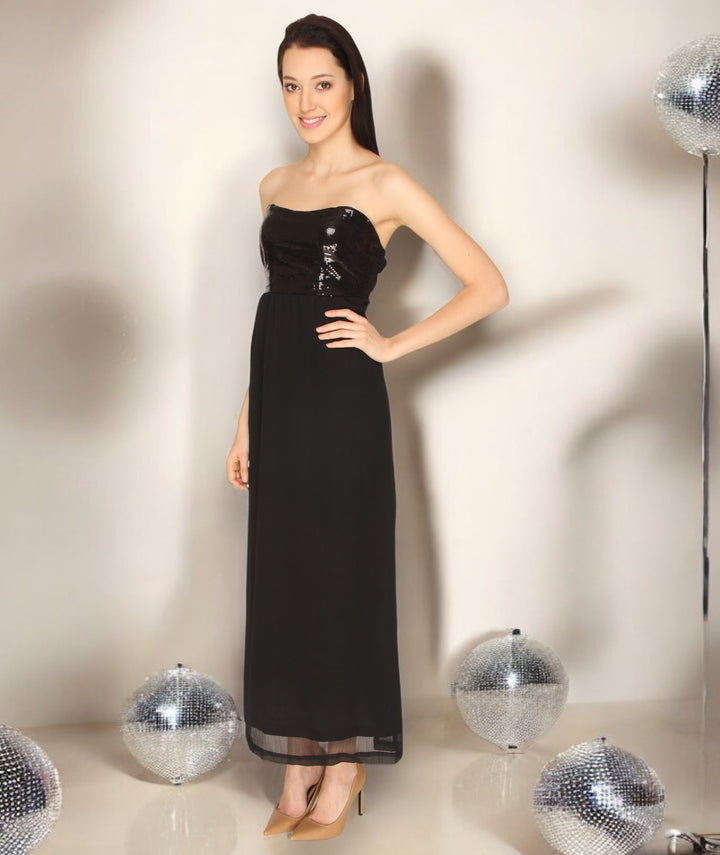 Black Sequins Chiffon Gown