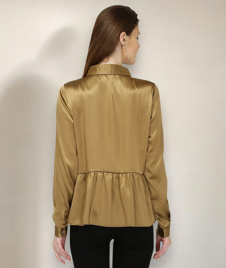 Golden Peplum Satin Shirt