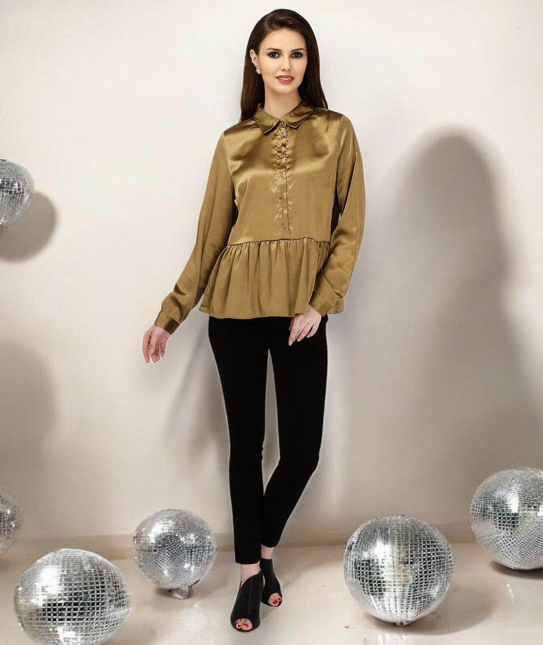 Golden Peplum Satin Shirt