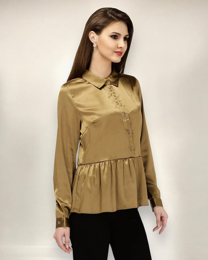 Golden Peplum Satin Shirt