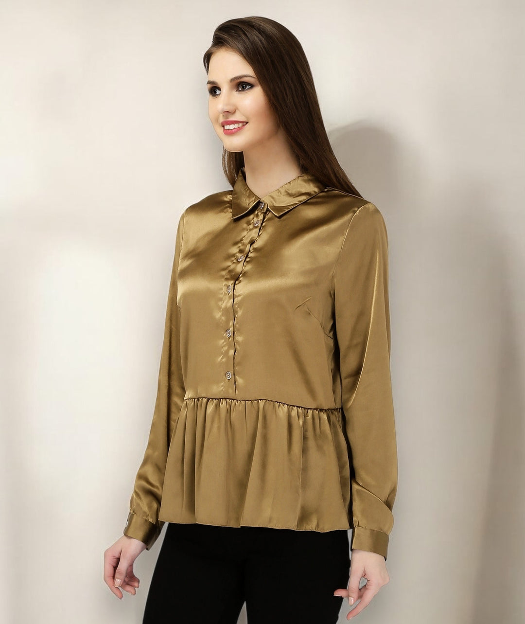 Golden Peplum Satin Shirt