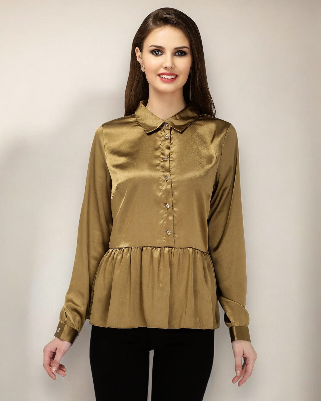 Golden Peplum Satin Shirt