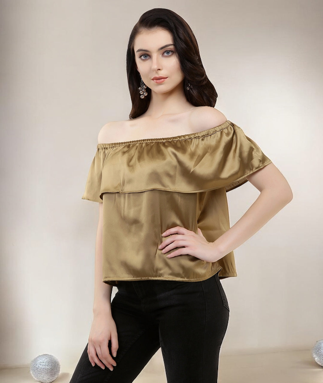 Golden Satin Bardot Top