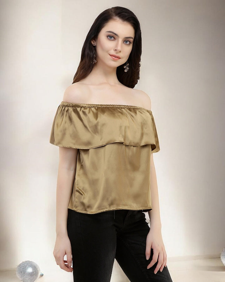 Golden Satin Bardot Top