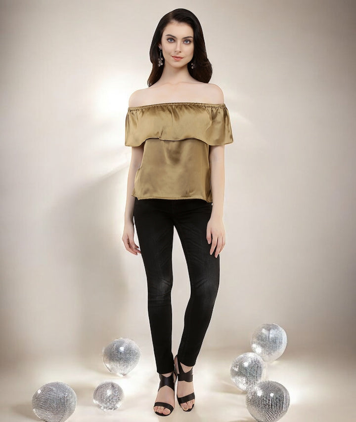 Golden Satin Bardot Top